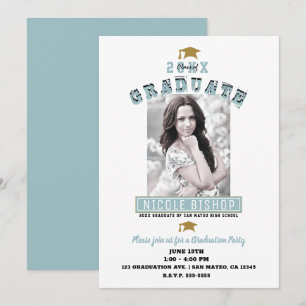 Invitación Fiesta de Graduación Moderna Mínima con Fotos en B