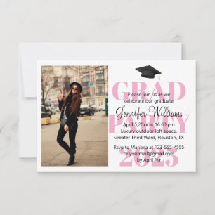 Invitación fiesta de graduación moderna minimalista rosa scri