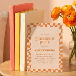 Invitación Fiesta de graduación moderna Orange Checker 2026