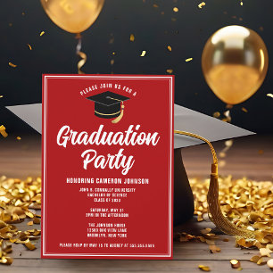 Invitación Fiesta de Graduación Moderna Rojo Blanco Personali