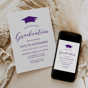 Invitación Fiesta de Graduación Moderna Sombrero Morado 2026