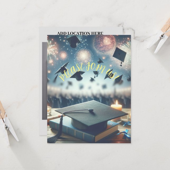 Invitación Fiesta de Graduación Moderna y Elegante  (Anverso/Reverso In Situ)