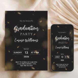 Invitación Fiesta de Graduación Moderna y Elegante en Negro y