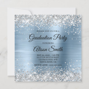 Invitación Fiesta de Graduación Monograma Azul Pálido con Bri