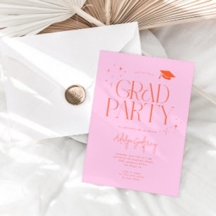 Invitación Fiesta de Graduación Naranja Estrellas de Tipograf
