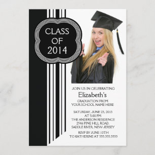Invitación Fiesta de graduación negra blanca moderna de la