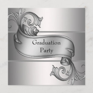 Invitación Fiesta de graduación negra diploma de plata