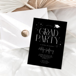 Invitación Fiesta de Graduación Negra Estrellas de Tipografía