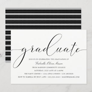 Invitación Fiesta de graduación negra y blanca de la