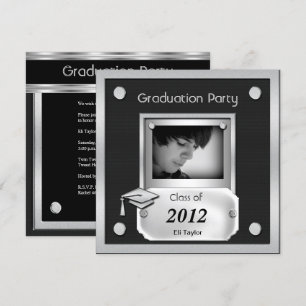 Invitación Fiesta de Graduación Negro Aspecto de Metal Platea