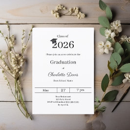 Invitación Fiesta de graduación negro blanco clase de 2026