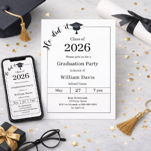 Invitación Fiesta de graduación negro blanco Lo logró