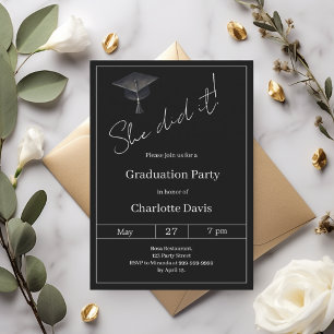 Invitación Fiesta de graduación negro blanco Lo logró