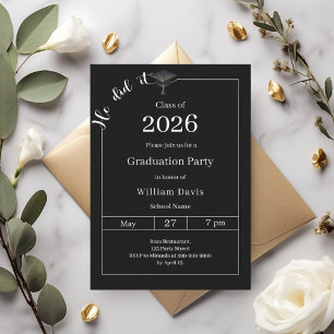 Invitación Fiesta de graduación negro blanco Lo logró