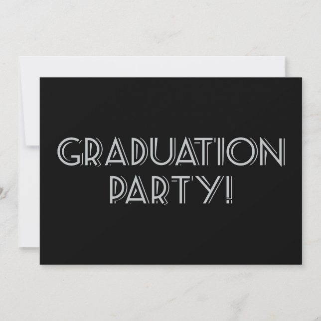 Invitación ¡Fiesta de graduación! Negro, gris, mate 5" x 7" (Anverso)