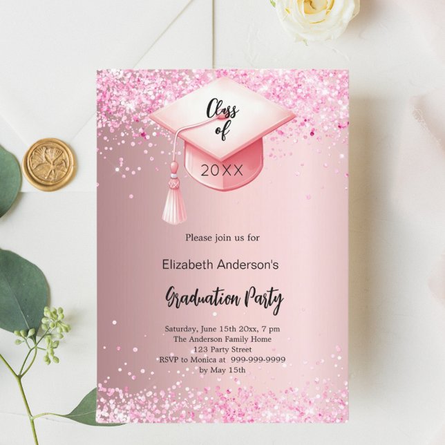 Invitación Fiesta de graduación niña confeti rosa (Subido por el creador)