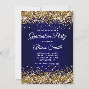 Invitación Fiesta de Graduación Ombre Azul Marino con Brillo