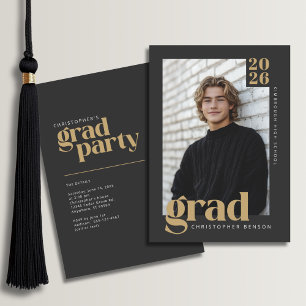 Invitación Fiesta de Graduación Oro Carbón Moderno 2026