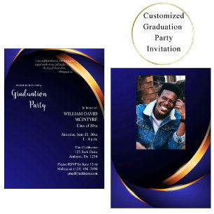 Invitación Fiesta de Graduación Ortodoxa Moderna de Oro y Azu