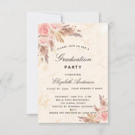 Invitación Fiesta de graduación pampas rosa de oro rubor