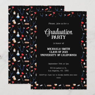 Invitación Fiesta de Graduación Patrón de Doctor Negro Adorab