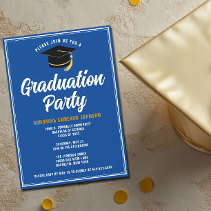 Invitación Fiesta de Graduación Personalizada Azul Blanco Mod