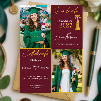 Invitación Fiesta de graduación personalizada con 2 fotos en