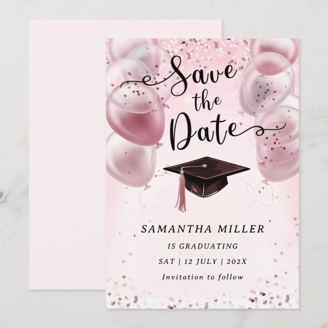 Invitación Fiesta de Graduación Personalizada Guardar la Fech (Anverso / Reverso)