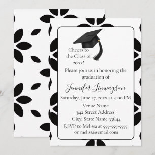 Invitación Fiesta de Graduación Pétalo Moderno en Blanco y Ne