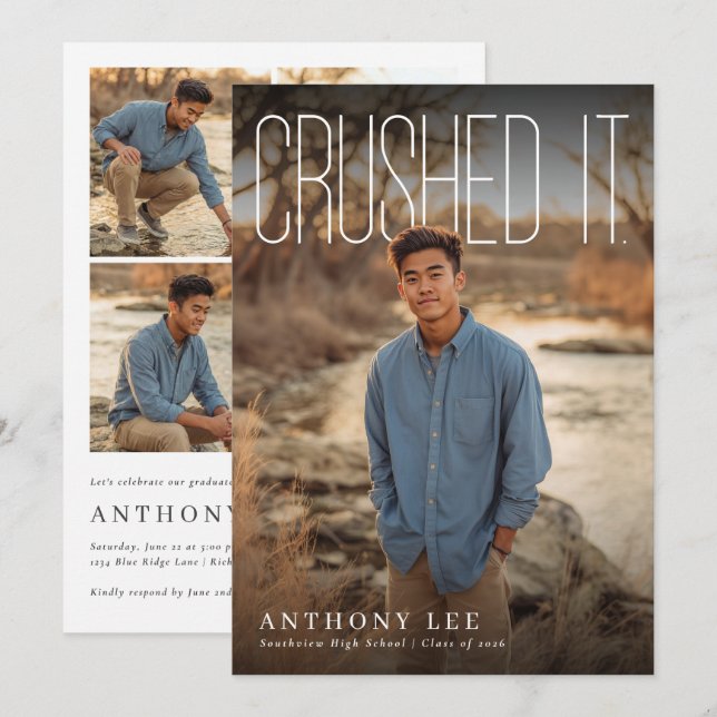 Invitación Fiesta de Graduación PhotoPop Éxito Total (Anverso / Reverso)