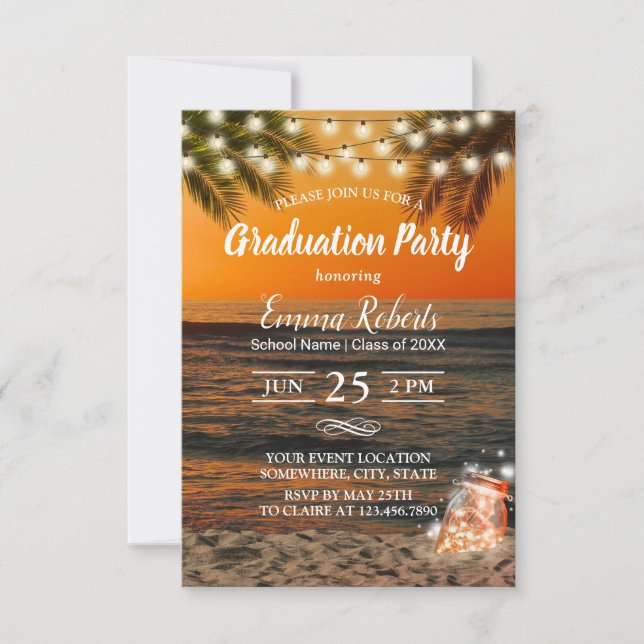 Invitación Fiesta de Graduación Playa de Palm Tropical Summer (Anverso)