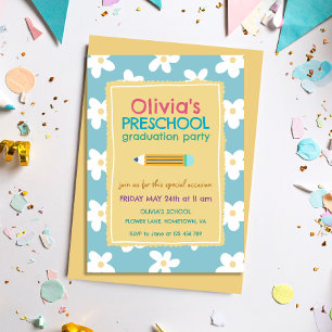 Invitación Fiesta de Graduación Preescolar con Foto Floral Co