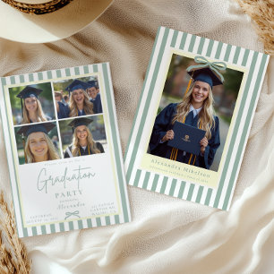 Invitación Fiesta de Graduación Preppy Green Arch 5 Fotos