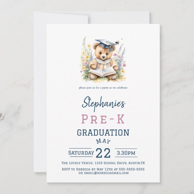 Invitación Fiesta de graduación previa al K Oso de peluche y  (Anverso)