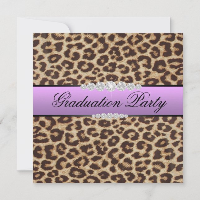 Invitación Fiesta de graduación púrpura del leopardo (Anverso)