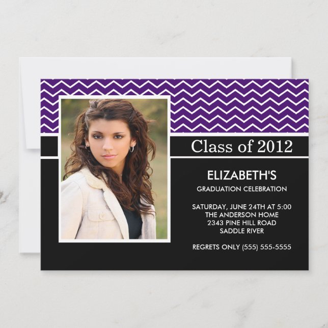 Invitación Fiesta de graduación púrpura moderna de la foto de (Anverso)