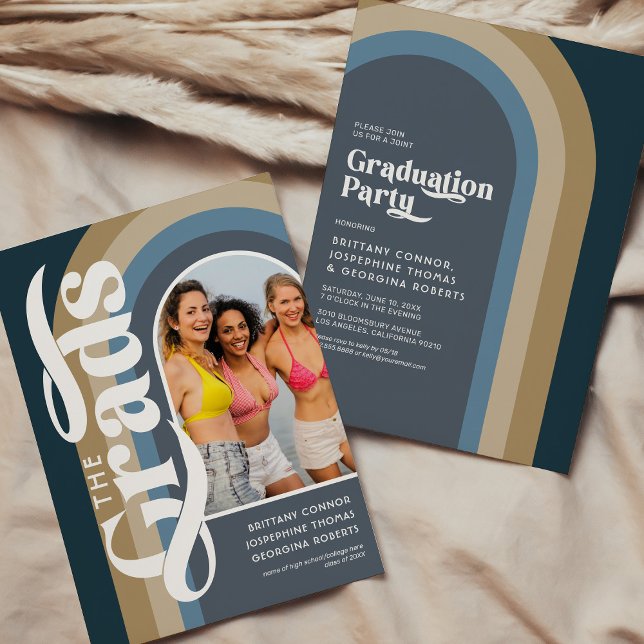 Invitación Fiesta de Graduación Retro Arch Foto 2026 Azul (Subido por el creador)