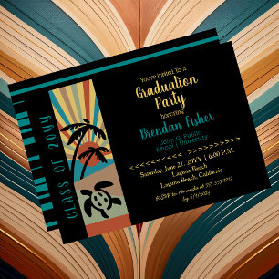 Invitación Fiesta de Graduación Retro Beach Sunset Scene