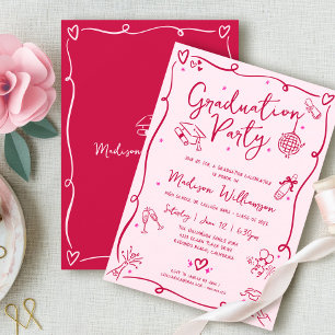 Invitación Fiesta de Graduación Retro Garabatos Dibujados a M