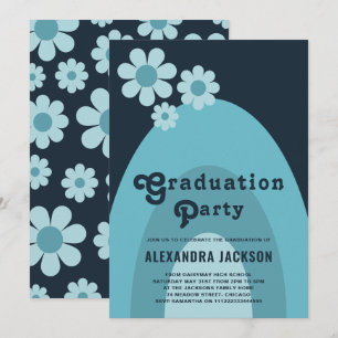 Invitación Fiesta de graduación retro vintage azul