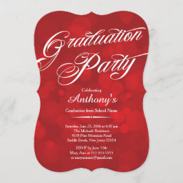 Invitación Fiesta de graduación roja de Bokeh de la