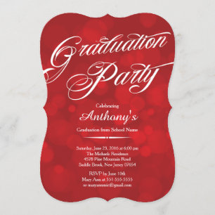 Invitación Fiesta de graduación roja de Bokeh de la