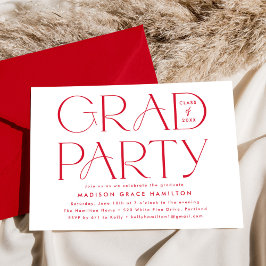Invitación Fiesta de Graduación Rojo Tipografía Moderna