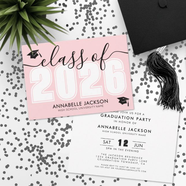 Invitación Fiesta de Graduación Rosa (Pink Class Of 2025 Graduation Party Invitation)