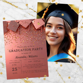 Invitación Fiesta de Graduación Rosa con Confeti Dorado