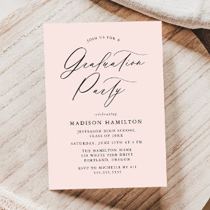 Invitación Fiesta de Graduación Rosa Desvanecido con Caligraf