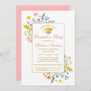 Invitación Fiesta de Graduación Rosa Dorada de Flores Silvest