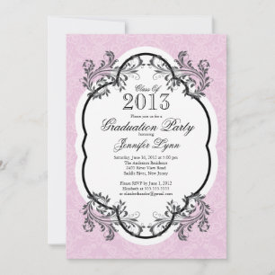 Invitación Fiesta de graduación rosa elegante de Damasco Vint