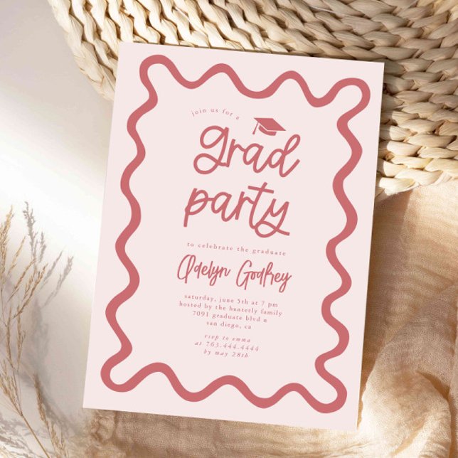 Invitación Fiesta de graduación rosada Rubor de línea rápida (Subido por el creador)