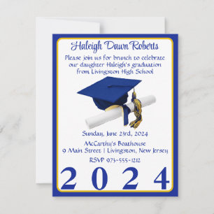 Invitación Fiesta de graduación Royal Blue & Gold de Cap & Di